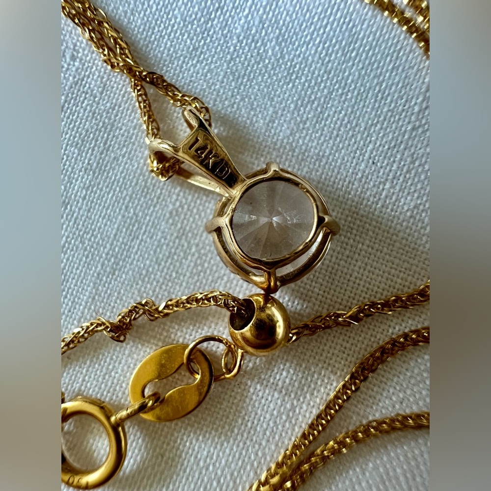 18K Solid Gold Dainty Solitaire Necklace • Adjustable 14–19 in - Picture 6 of 16